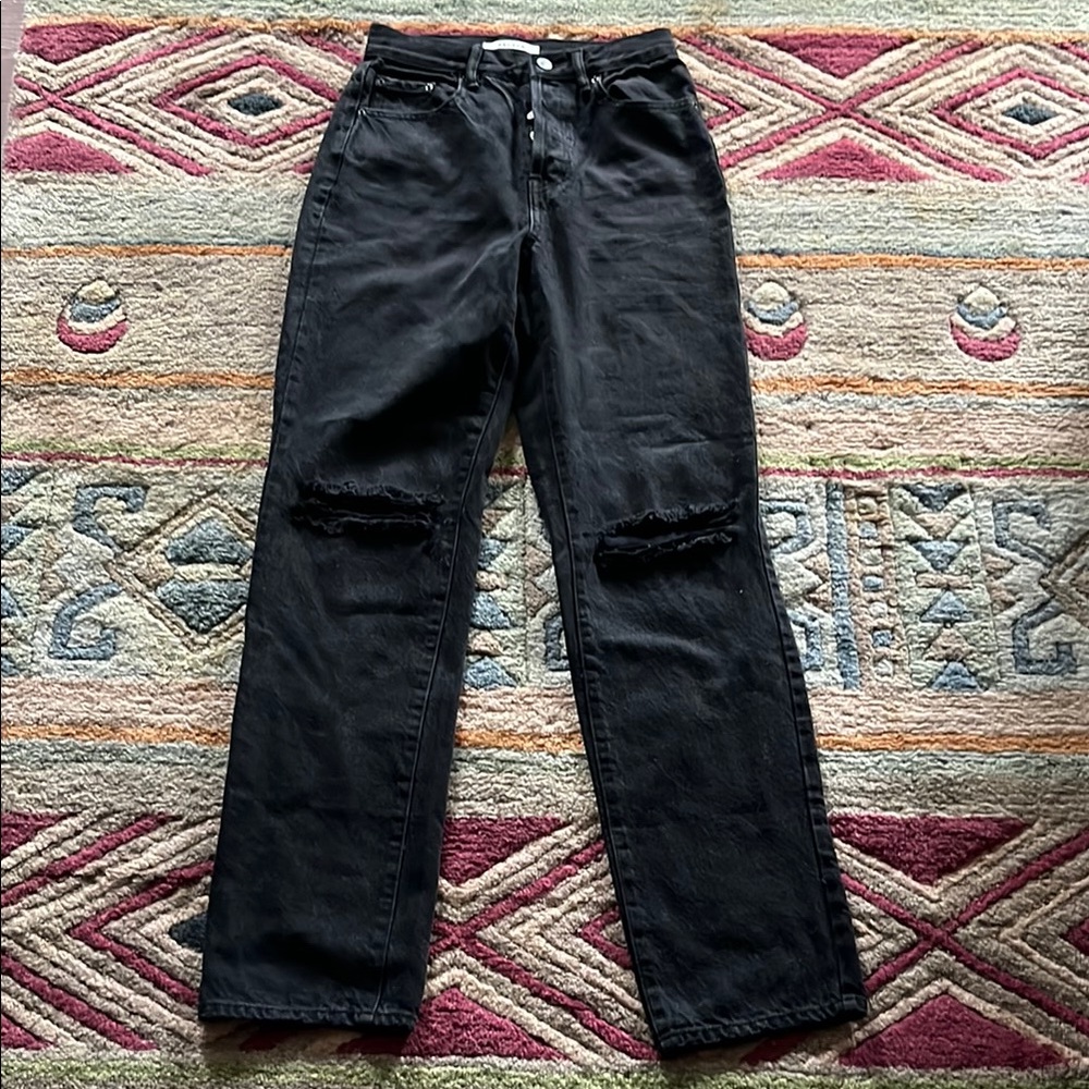 PacSun Black Straight-Leg Jeans with Distressed Details